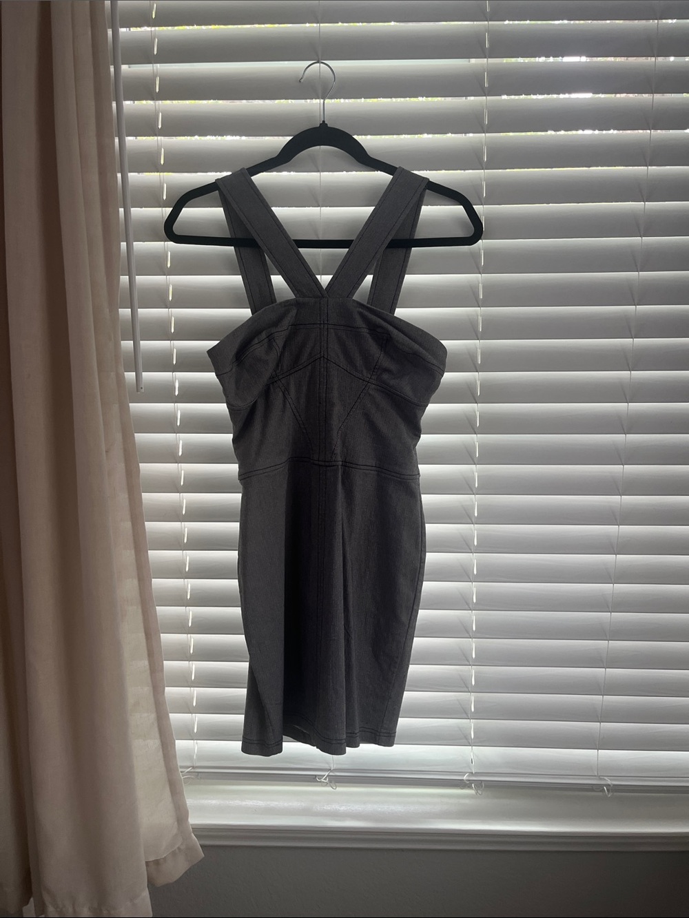 Andrew Marc Charcoal Cross-Strap Mini Dress